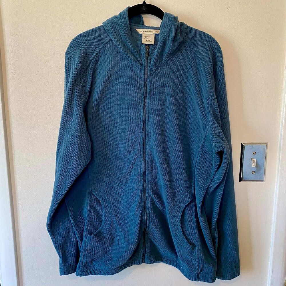 ExOfficio Zip up Hoodie XL Teal Blue Waffle Knit Thermal Hooded Outdoor Travel